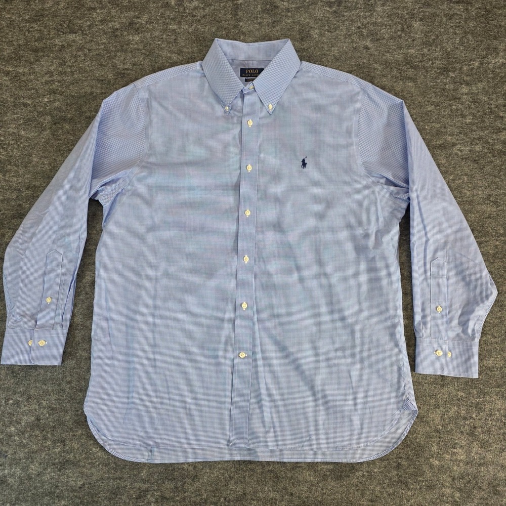 Polo Ralph Lauren Shirt Mens XL Blue Gingham Classic Fit Long Sleeve Button Down